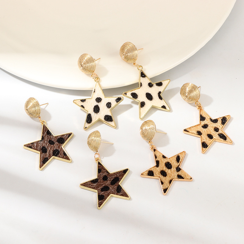 Fashion Women Earrings Jewelry Pentagram Heart Fashion Leopard Women Pendant Earrings