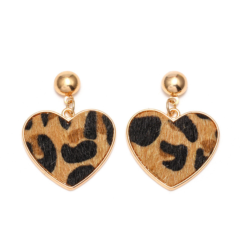New Arrival  Horsehair Plush Animal Leopard Print Earrings Heart Shape Stud Earring For Women