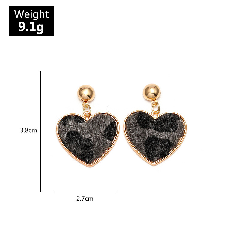New Arrival  Horsehair Plush Animal Leopard Print Earrings Heart Shape Stud Earring For Women