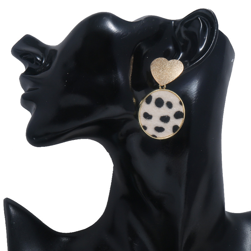 Wholesale Imitation Horsehair Leopard Print Leather Patch Earring Alloy Gold Heart Earrings 3 Colors Options