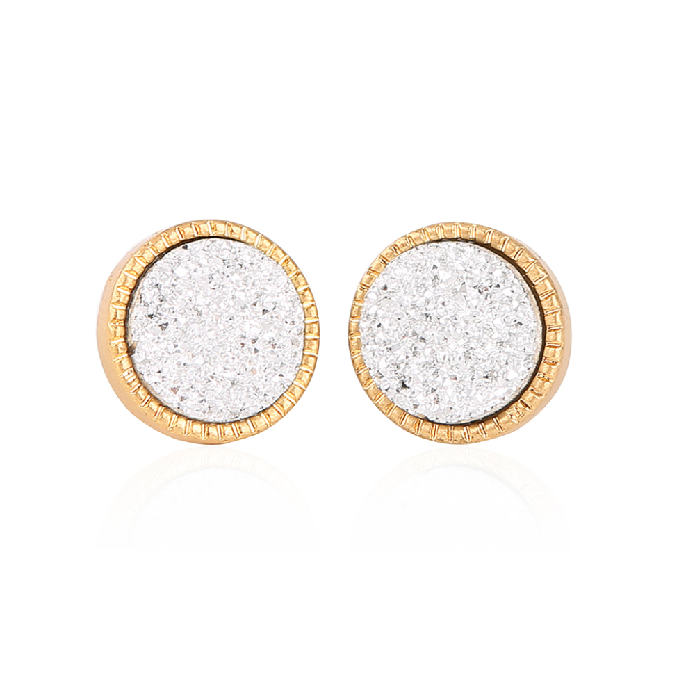 9 Color Pretty Cute Druzy Crystal Round Stud Earrings Set for Women Girl Fashion Delicate Pierced Jewelry