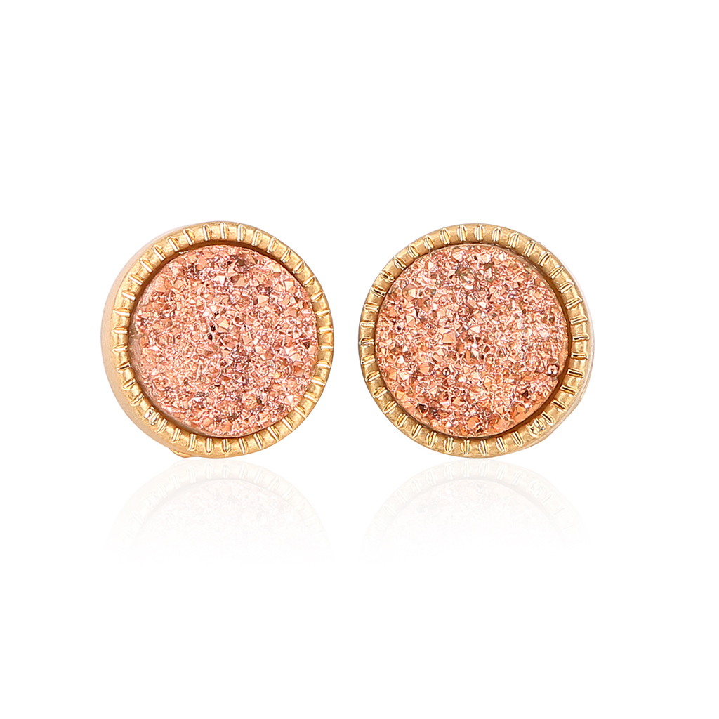 9 Color Pretty Cute Druzy Crystal Round Stud Earrings Set for Women Girl Fashion Delicate Pierced Jewelry