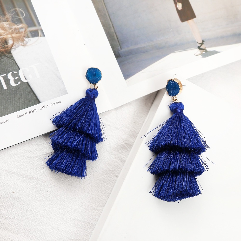 Color layered fringe ear hook earrings bohemian pendant lady girl layered tassel earrings ladies gift