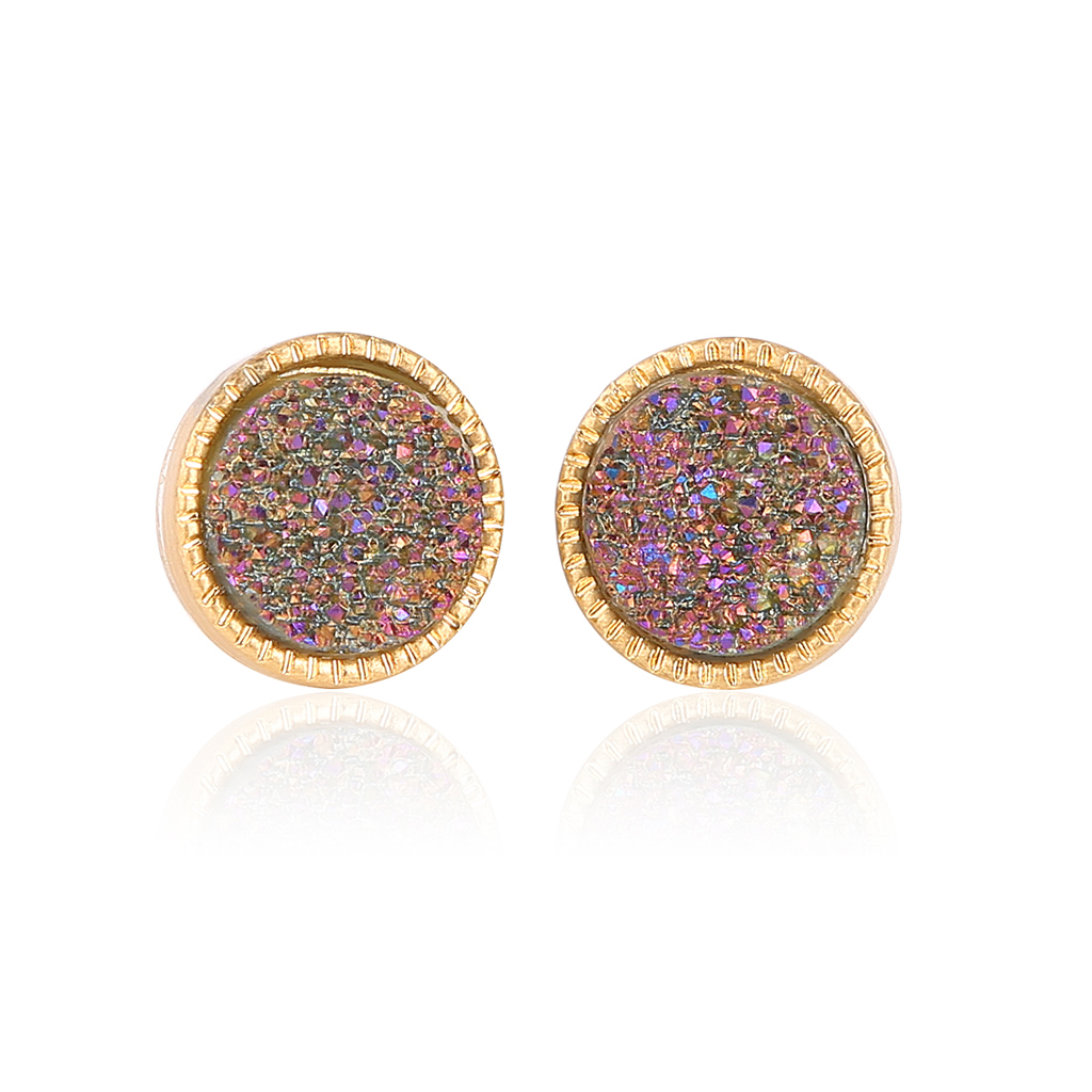 9 Color Pretty Cute Druzy Crystal Round Stud Earrings Set for Women Girl Fashion Delicate Pierced Jewelry