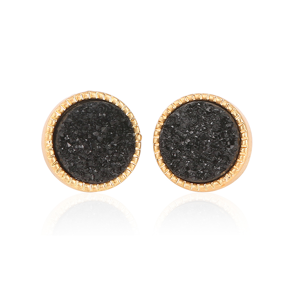 9 Color Pretty Cute Druzy Crystal Round Stud Earrings Set for Women Girl Fashion Delicate Pierced Jewelry