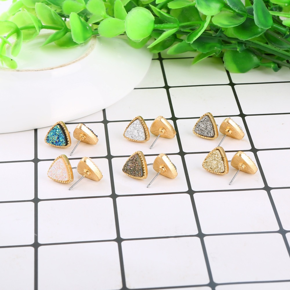 6 Pairs Women Crystal Druse Stud Earrings Hypoallergenic Geometry Shiny Druzy Earring Men boys Fashion Jewelry