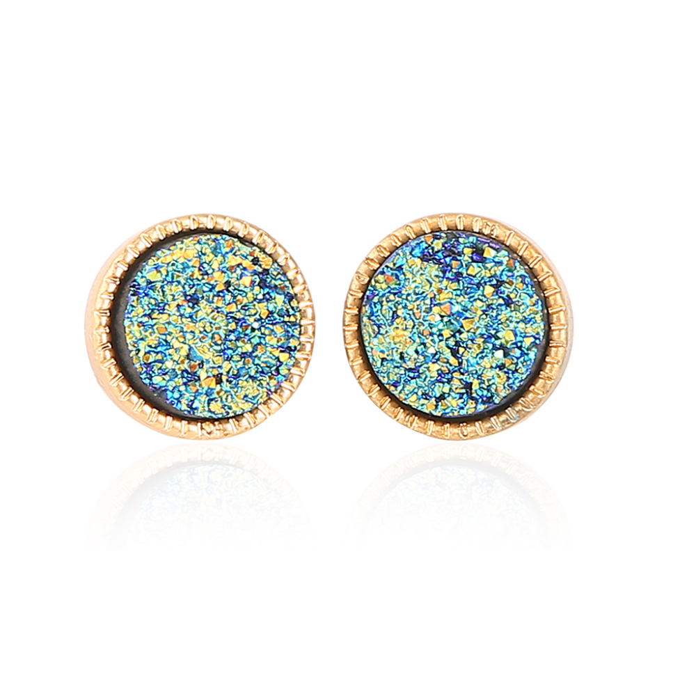 9 Color Pretty Cute Druzy Crystal Round Stud Earrings Set for Women Girl Fashion Delicate Pierced Jewelry