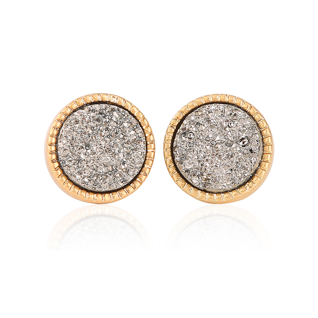 9 Color Pretty Cute Druzy Crystal Round Stud Earrings Set for Women Girl Fashion Delicate Pierced Jewelry