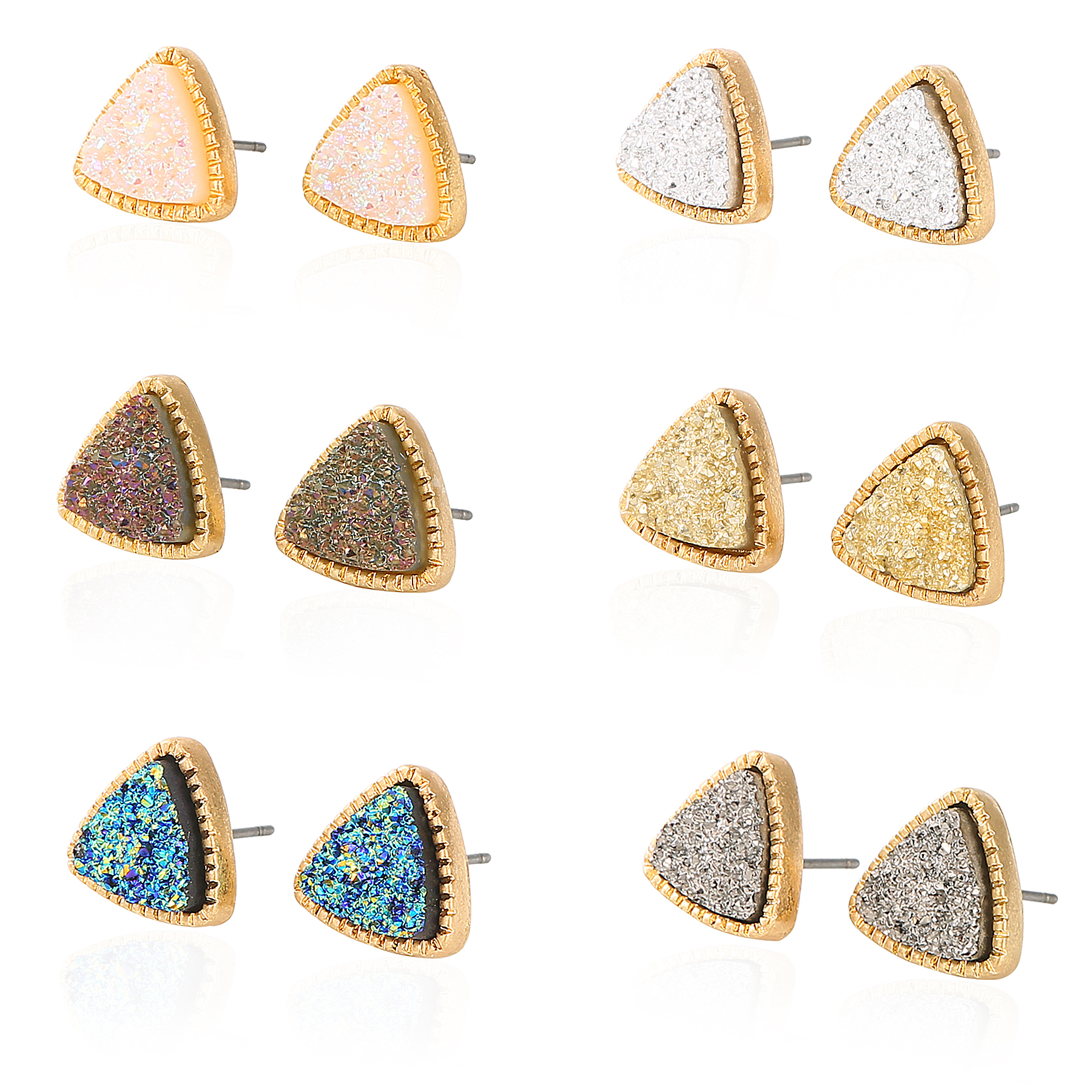 6 Pairs Women Crystal Druse Stud Earrings Hypoallergenic Geometry Shiny Druzy Earring Men boys Fashion Jewelry