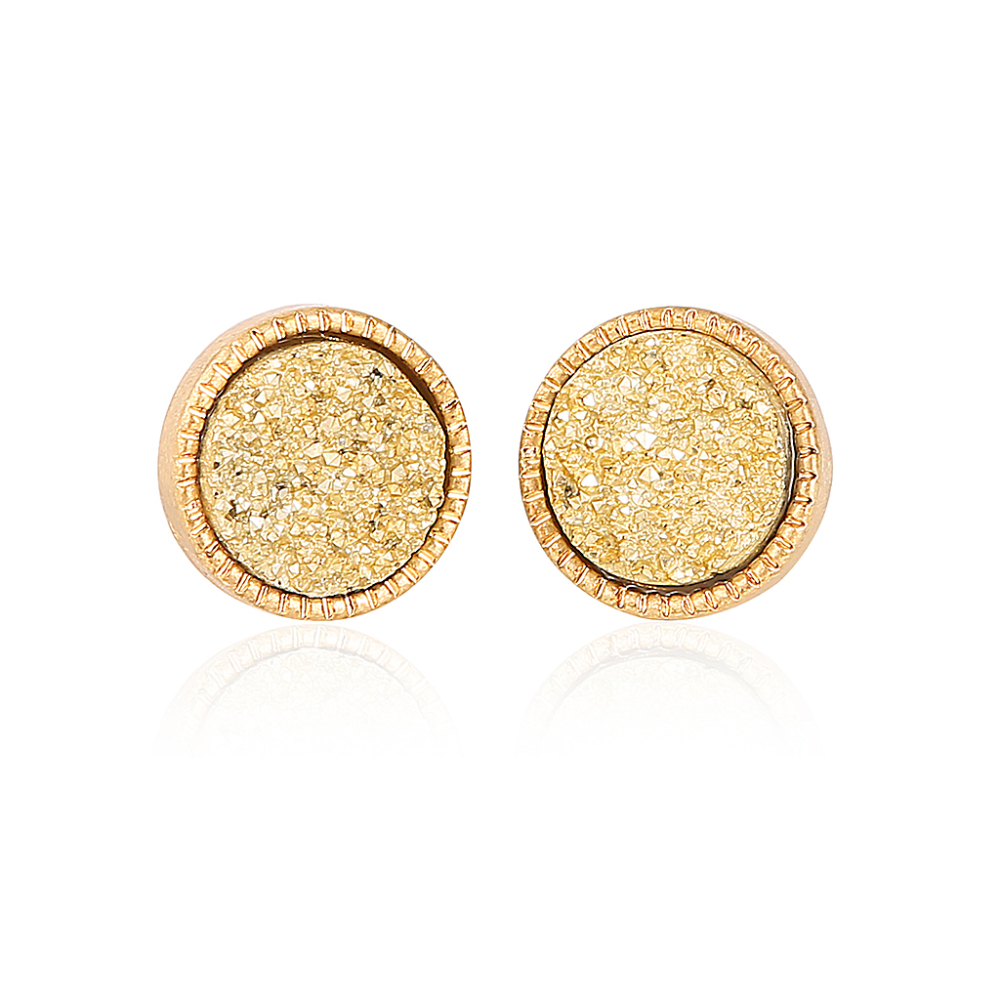 9 Color Pretty Cute Druzy Crystal Round Stud Earrings Set for Women Girl Fashion Delicate Pierced Jewelry