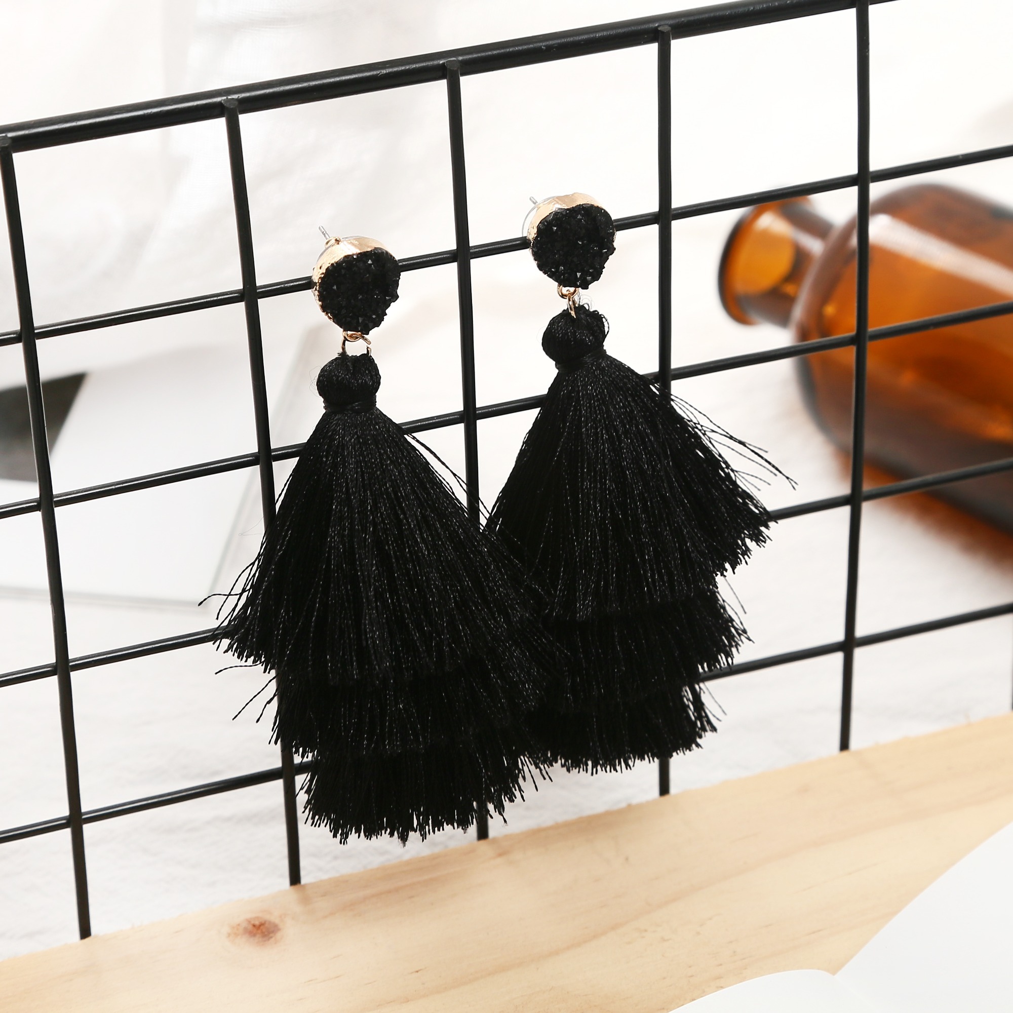 Color layered fringe ear hook earrings bohemian pendant lady girl layered tassel earrings ladies gift