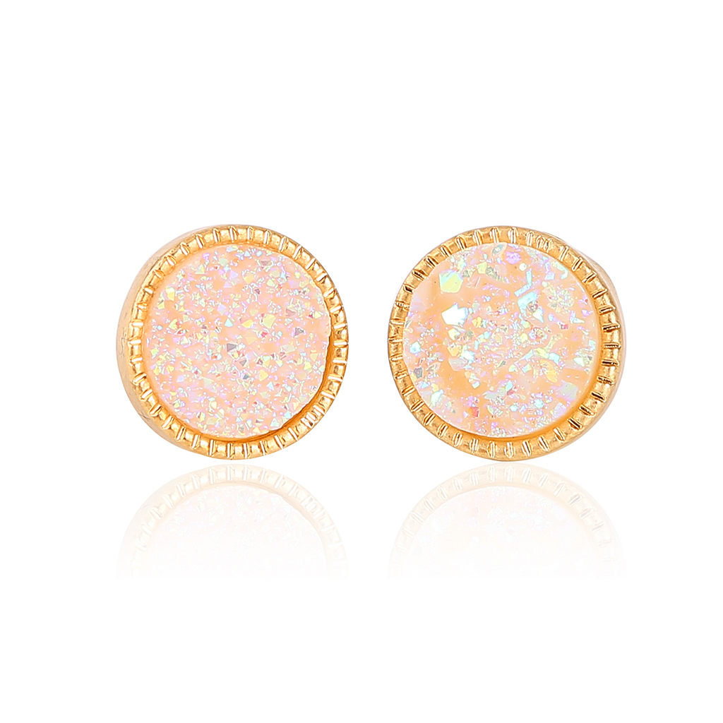 9 Color Pretty Cute Druzy Crystal Round Stud Earrings Set for Women Girl Fashion Delicate Pierced Jewelry