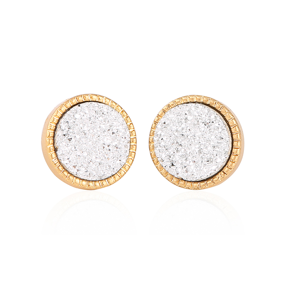 9 Color Pretty Cute Druzy Crystal Round Stud Earrings Set for Women Girl Fashion Delicate Pierced Jewelry