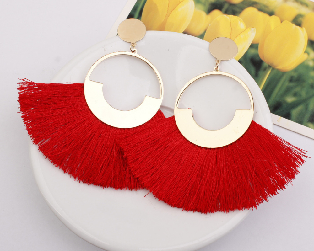 Dangle &chandelier colorful Bohemian circle Tassel Earrings Fashion flower V-shaped design stud suitable for ladies and girls declaration
