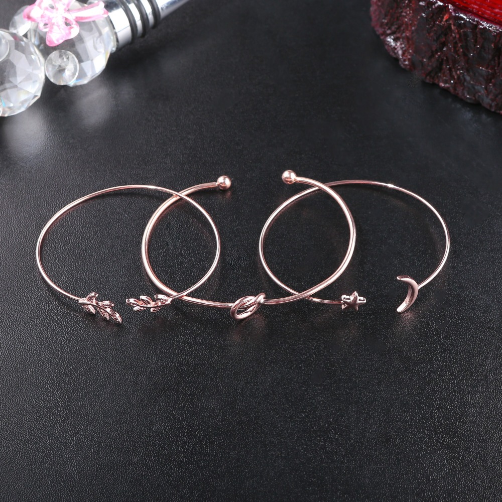 3 colors  Rose Gold silver  Bangle for Women Simple Olive Leaf|Star Month|Knot Heart Cuff Bracelet Gift Jewelry