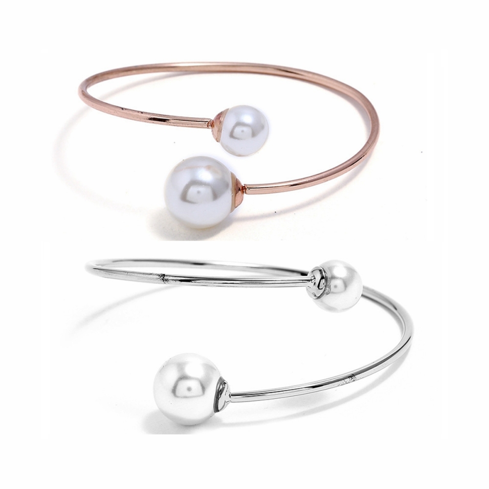 Simple Double Simulation Pearl Beads Open Bracelet Fashion Cuff Bracelet for Women Jewelry Making