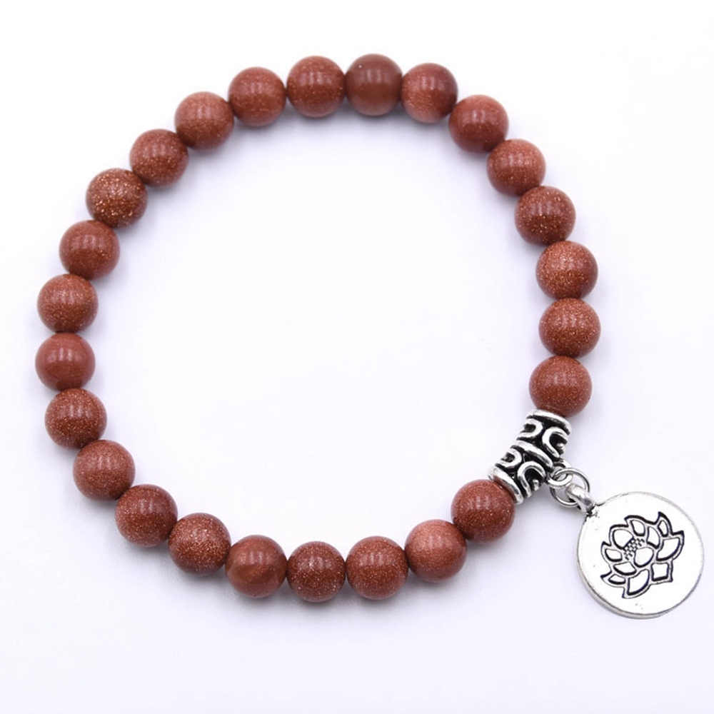 Natural Gemstone Beaded Stretch Bracelet with Silver Lotus Charms Pendant 8mm Stone Protection Healing Crystal Stretch Beaded