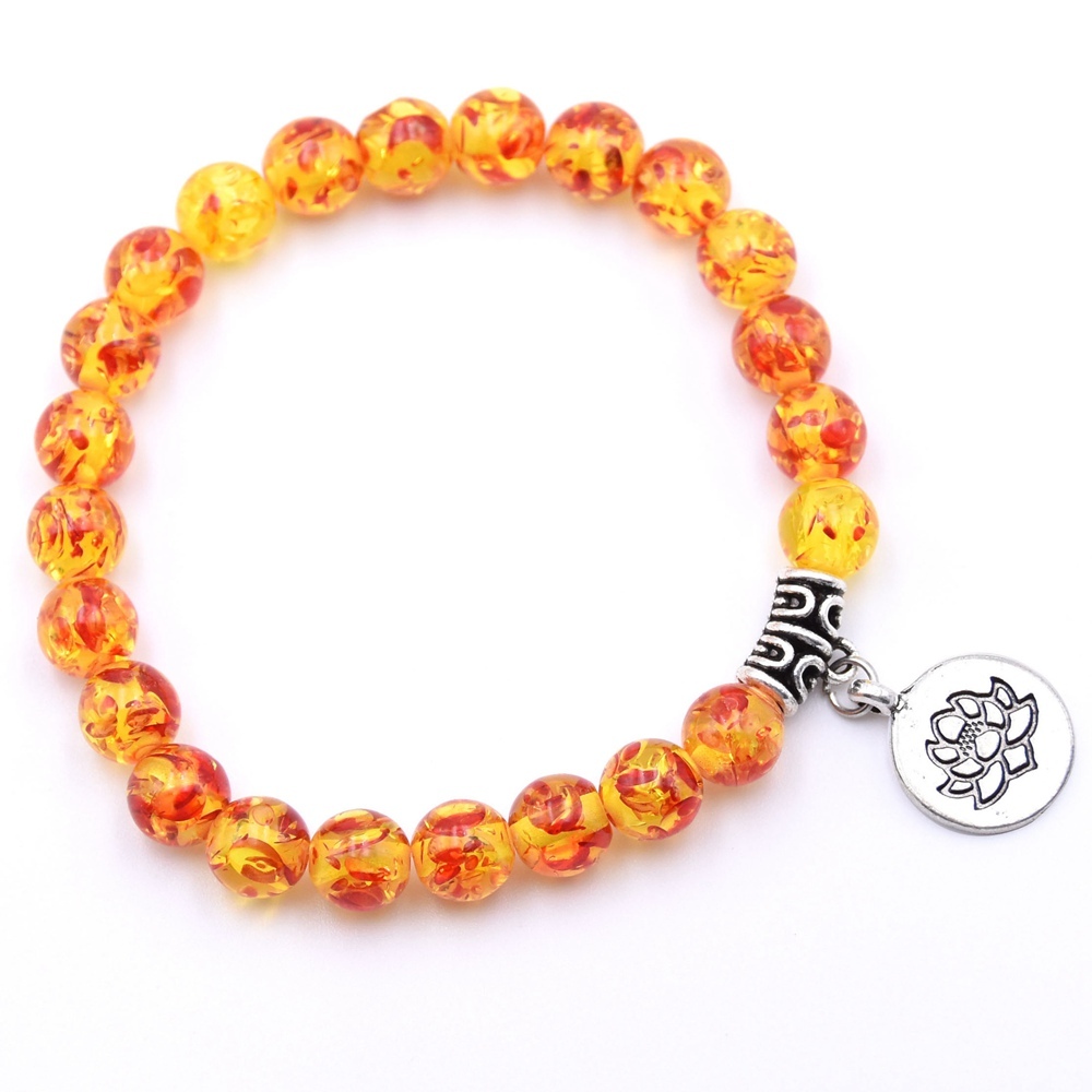 Natural Gemstone Beaded Stretch Bracelet with Silver Lotus Charms Pendant 8mm Stone Protection Healing Crystal Stretch Beaded