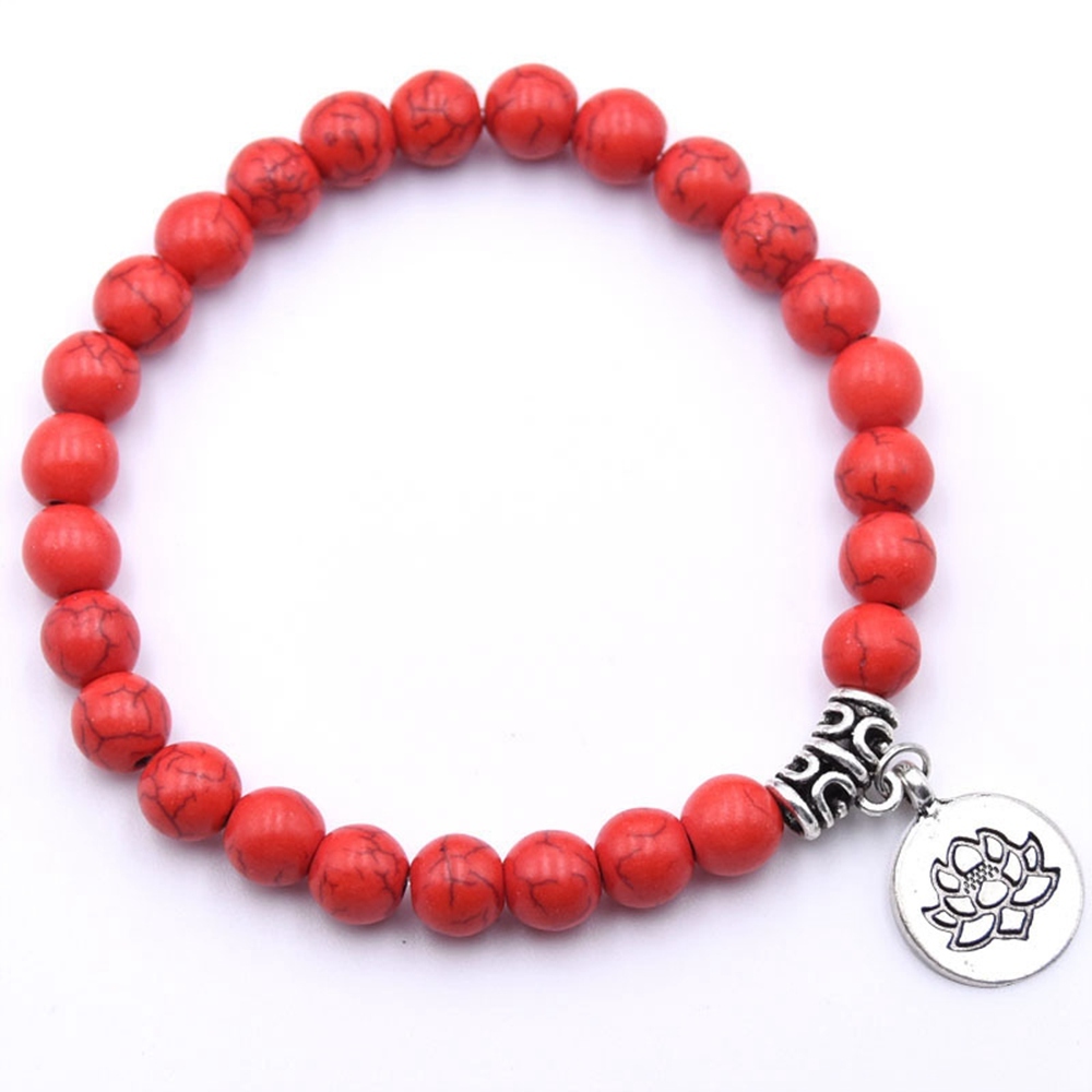 Natural Gemstone Beaded Stretch Bracelet with Silver Lotus Charms Pendant 8mm Stone Protection Healing Crystal Stretch Beaded