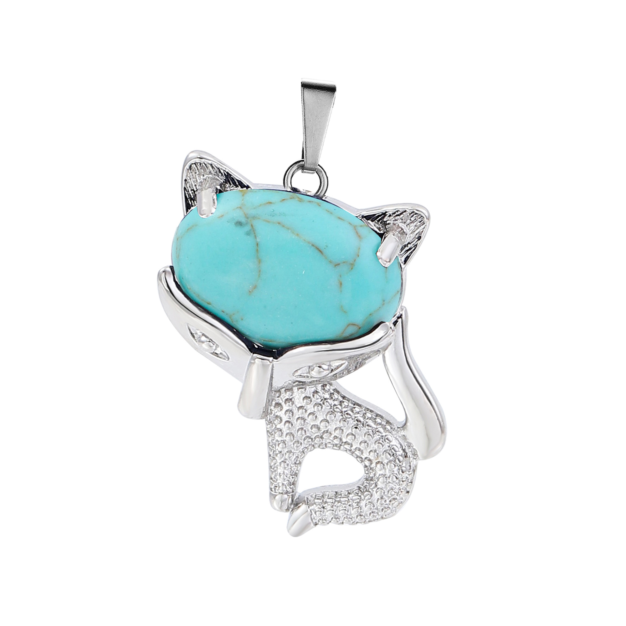 New Design Natural Crystal Stone Retro Turquoise Necklace Fox Shape Pendant for Women and Girls