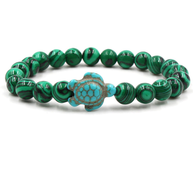 Turquoise Tortoise Gemstone Round Beads Bracelets for Women Men 8mm Stone Protection Healing Crystal Stretch Beaded
