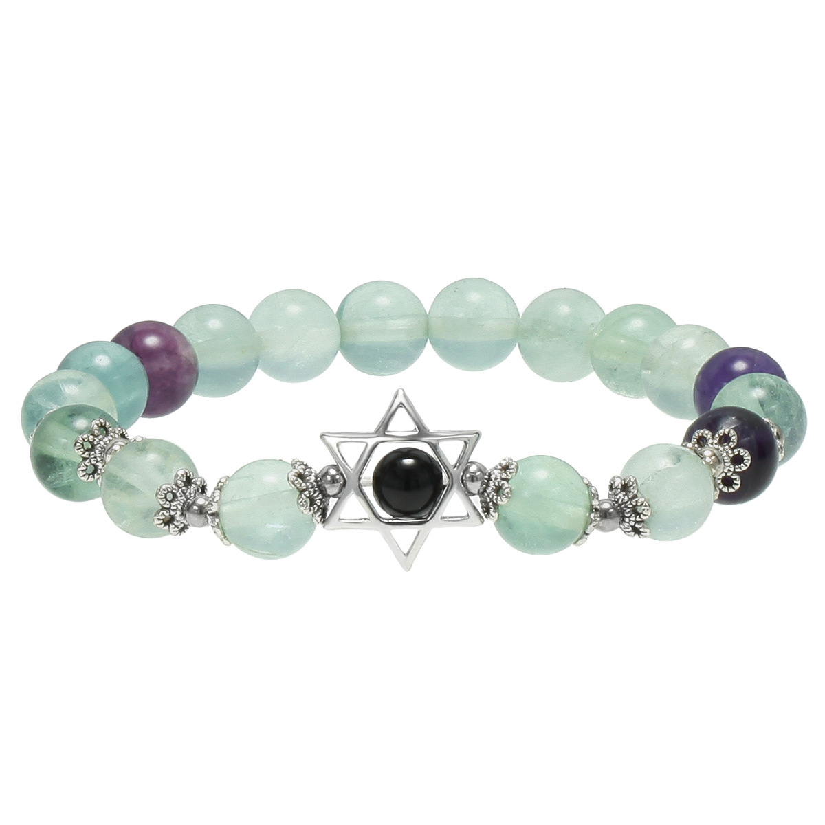 Natural Gemstone Solar Star Beaded Stretch Bracelet Eye Charms Pendant 8mm Stone Protection Healing Crystal Stretch Beaded