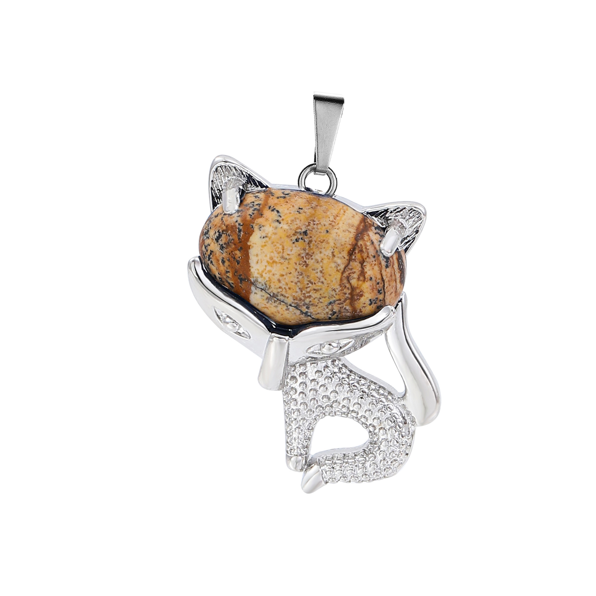 New Design Natural Crystal Stone Retro Turquoise Necklace Fox Shape Pendant for Women and Girls