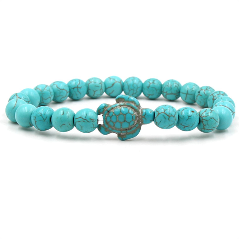 Turquoise Tortoise Gemstone Round Beads Bracelets for Women Men 8mm Stone Protection Healing Crystal Stretch Beaded