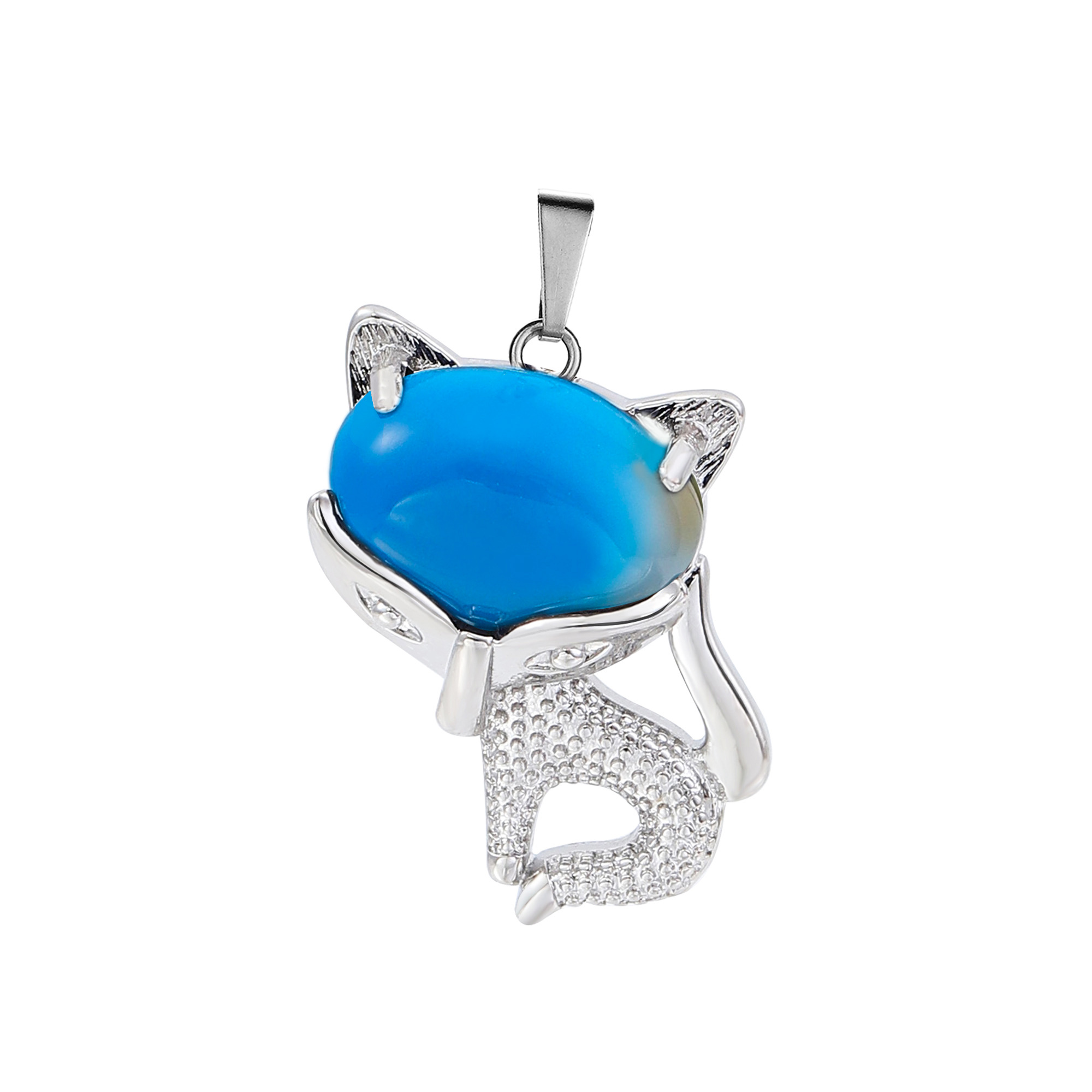 New Design Natural Crystal Stone Retro Turquoise Necklace Fox Shape Pendant for Women and Girls