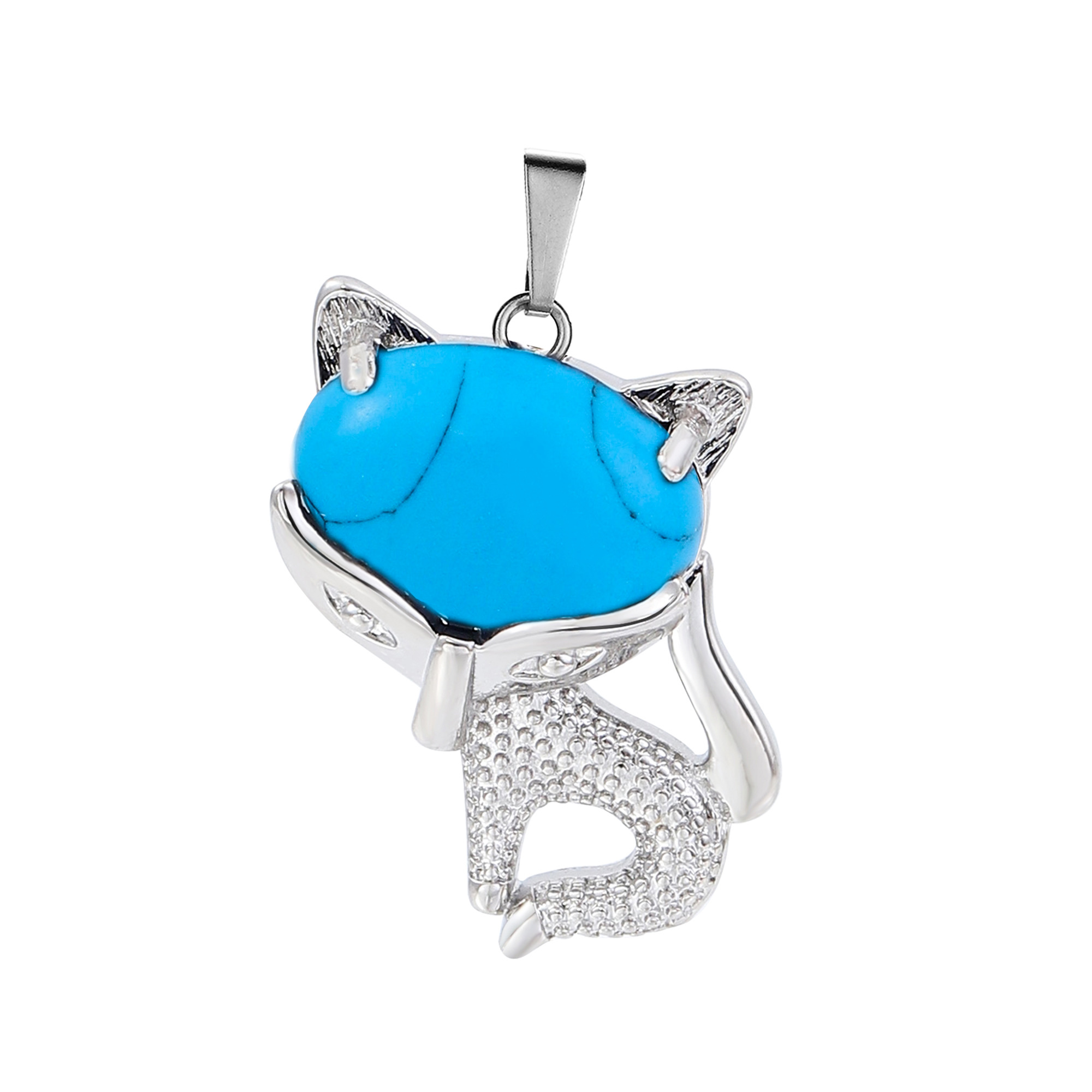 New Design Natural Crystal Stone Retro Turquoise Necklace Fox Shape Pendant for Women and Girls