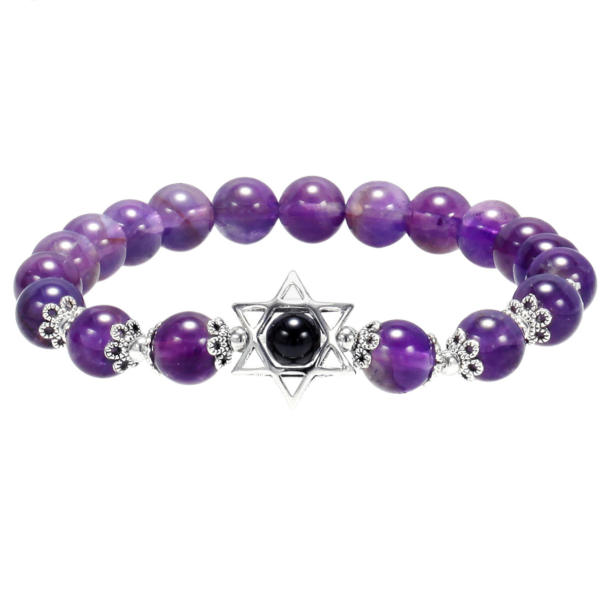Natural Gemstone Solar Star Beaded Stretch Bracelet Eye Charms Pendant 8mm Stone Protection Healing Crystal Stretch Beaded