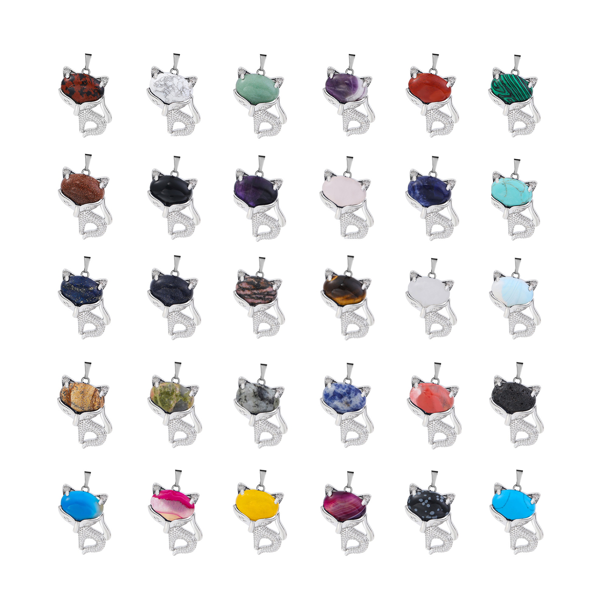 New Design Natural Crystal Stone Retro Turquoise Necklace Fox Shape Pendant for Women and Girls