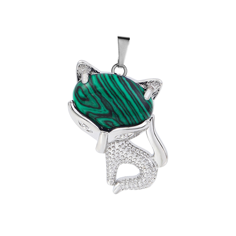 New Design Natural Crystal Stone Retro Turquoise Necklace Fox Shape Pendant for Women and Girls