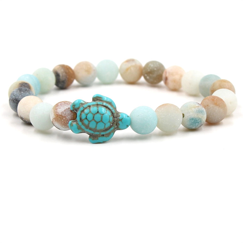 Turquoise Tortoise Gemstone Round Beads Bracelets for Women Men 8mm Stone Protection Healing Crystal Stretch Beaded