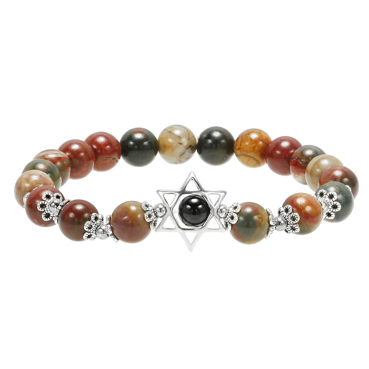 Natural Gemstone Solar Star Beaded Stretch Bracelet Eye Charms Pendant 8mm Stone Protection Healing Crystal Stretch Beaded