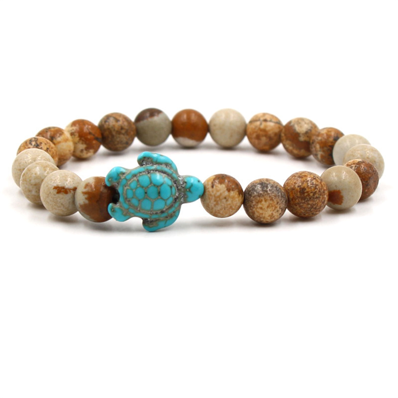 Turquoise Tortoise Gemstone Round Beads Bracelets for Women Men 8mm Stone Protection Healing Crystal Stretch Beaded