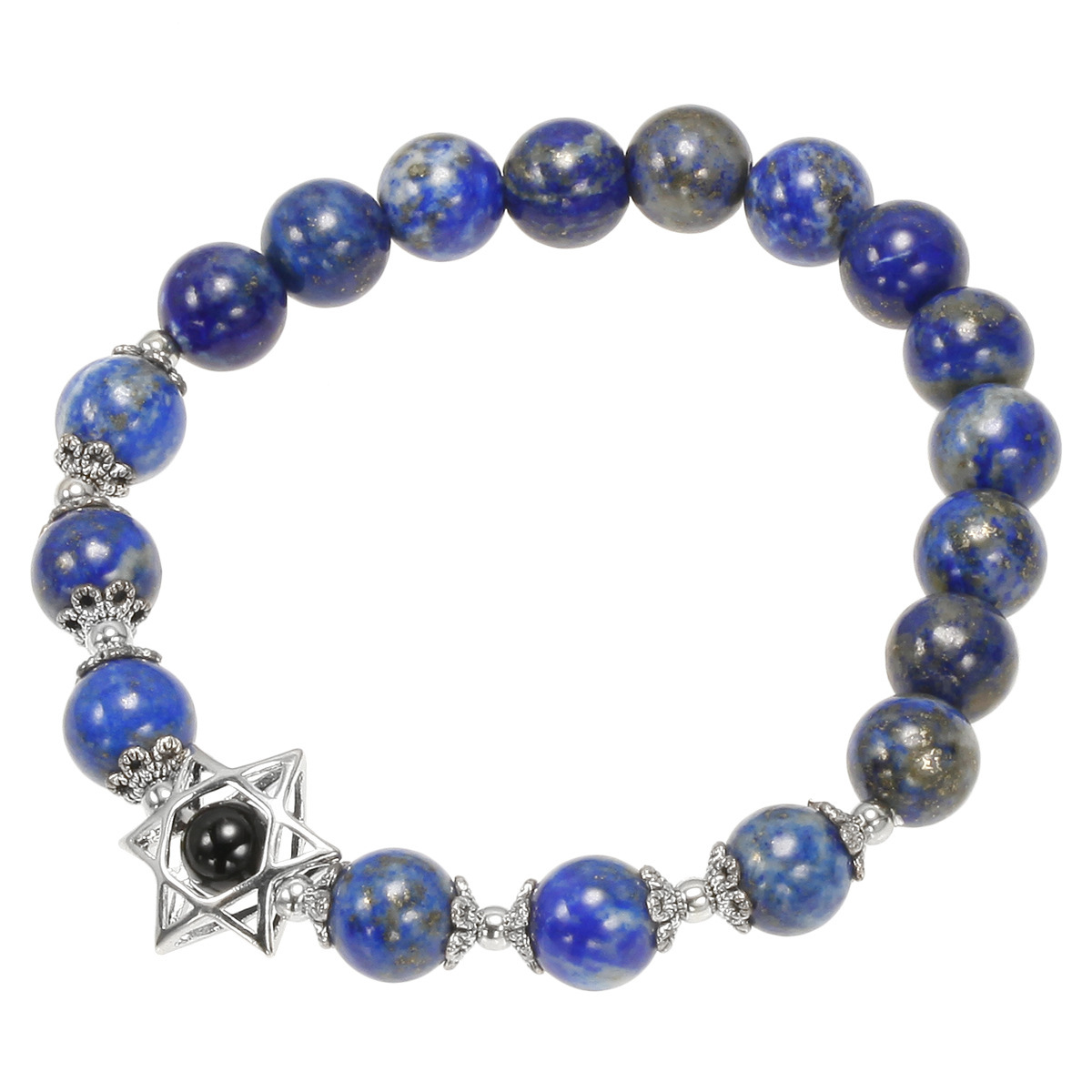 Natural Gemstone Solar Star Beaded Stretch Bracelet Eye Charms Pendant 8mm Stone Protection Healing Crystal Stretch Beaded