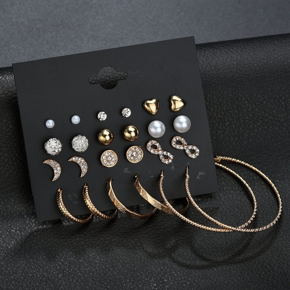 12 Pairs of Star Moon Small 8-character Stud Earrings Combination Set Jewelry