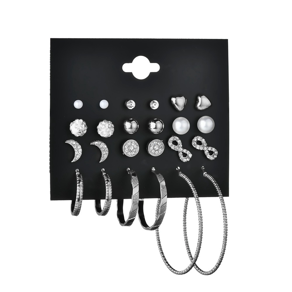 12 Pairs of Star Moon Small 8-character Stud Earrings Combination Set Jewelry