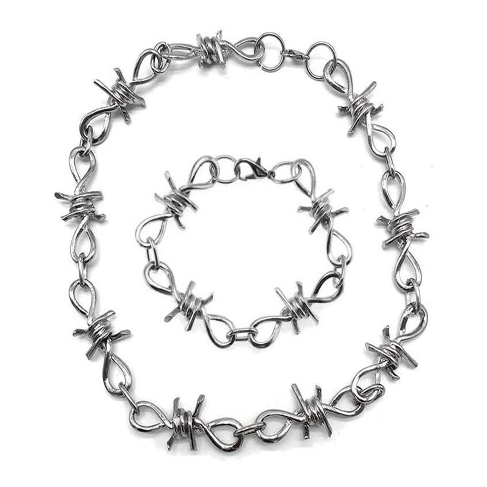 Women Unisex Gothic Thorns Choker Necklace 20inches Hip Hop Barbed Wire Chain, Punk Jewelry Gift Earrings Bracelets