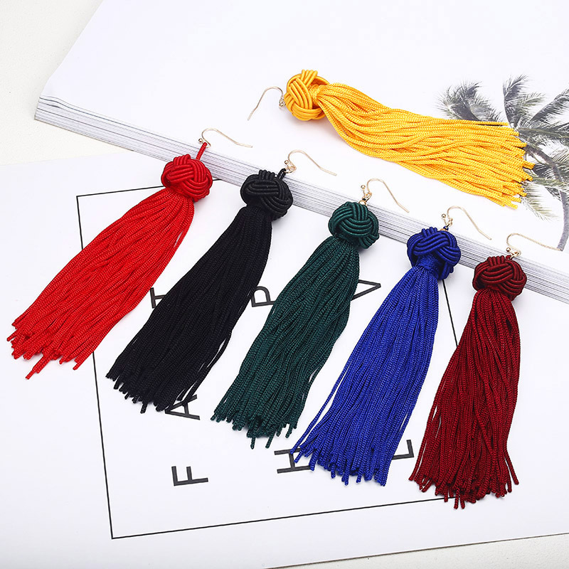 Tassel Earrings Hand Woven Round Ball Layered Tassel Earrings Bohemian Dangle Drop Long Tassel Druzy Stud Earrings for Women