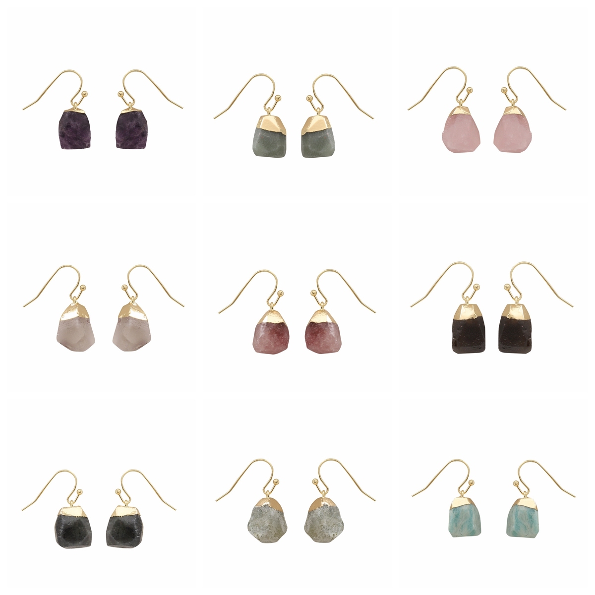 Irregular Cut Original Stones Jewelry Earring Charm Crystal Gold Plated Natural Amethyst Faceted Post Stud Earrings