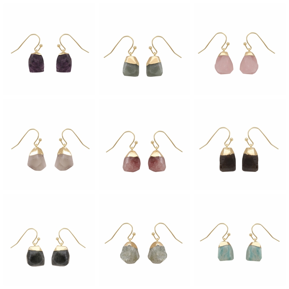 Irregular Cut Original Stones Jewelry Earring Charm Crystal Gold Plated Natural Amethyst Faceted Post Stud Earrings