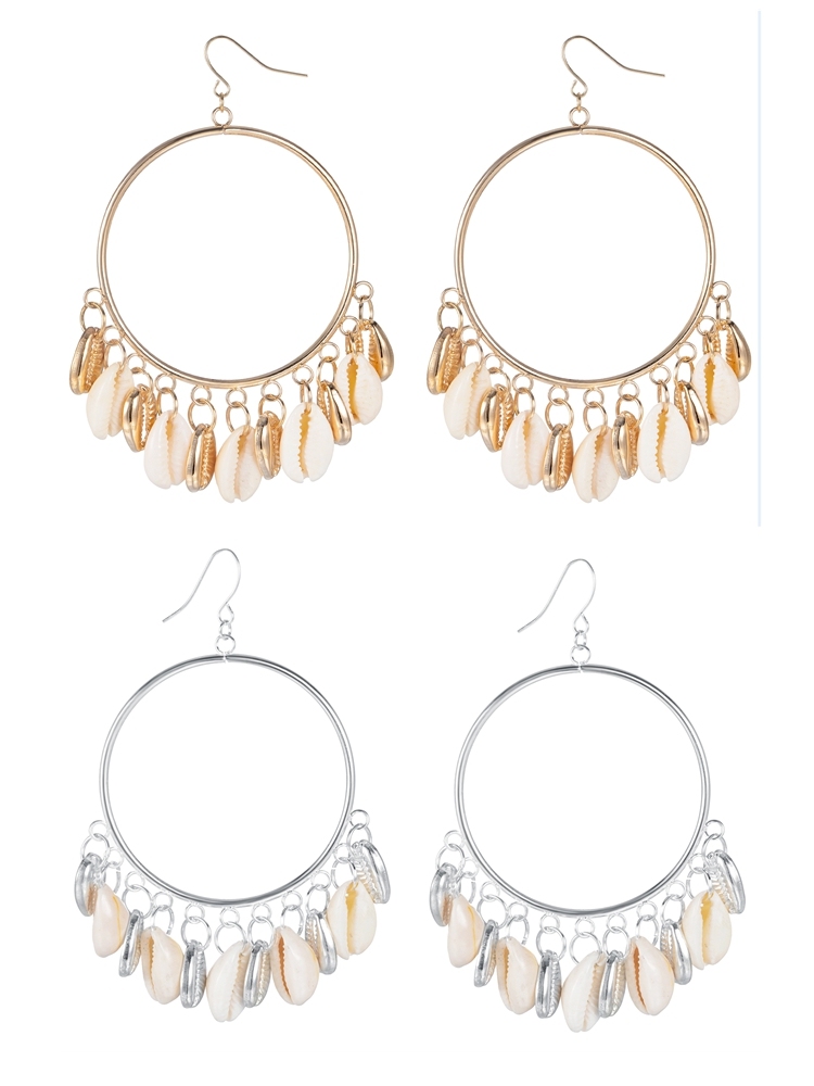 Bohemian Gold Plated Natural Sea Shell Circle Tassel Earrings Statement Cowrie Shell Earring For Women
