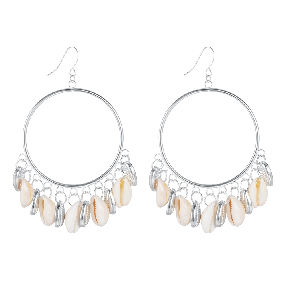 Bohemian Gold Plated Natural Sea Shell Circle Tassel Earrings Statement Cowrie Shell Earring For Women