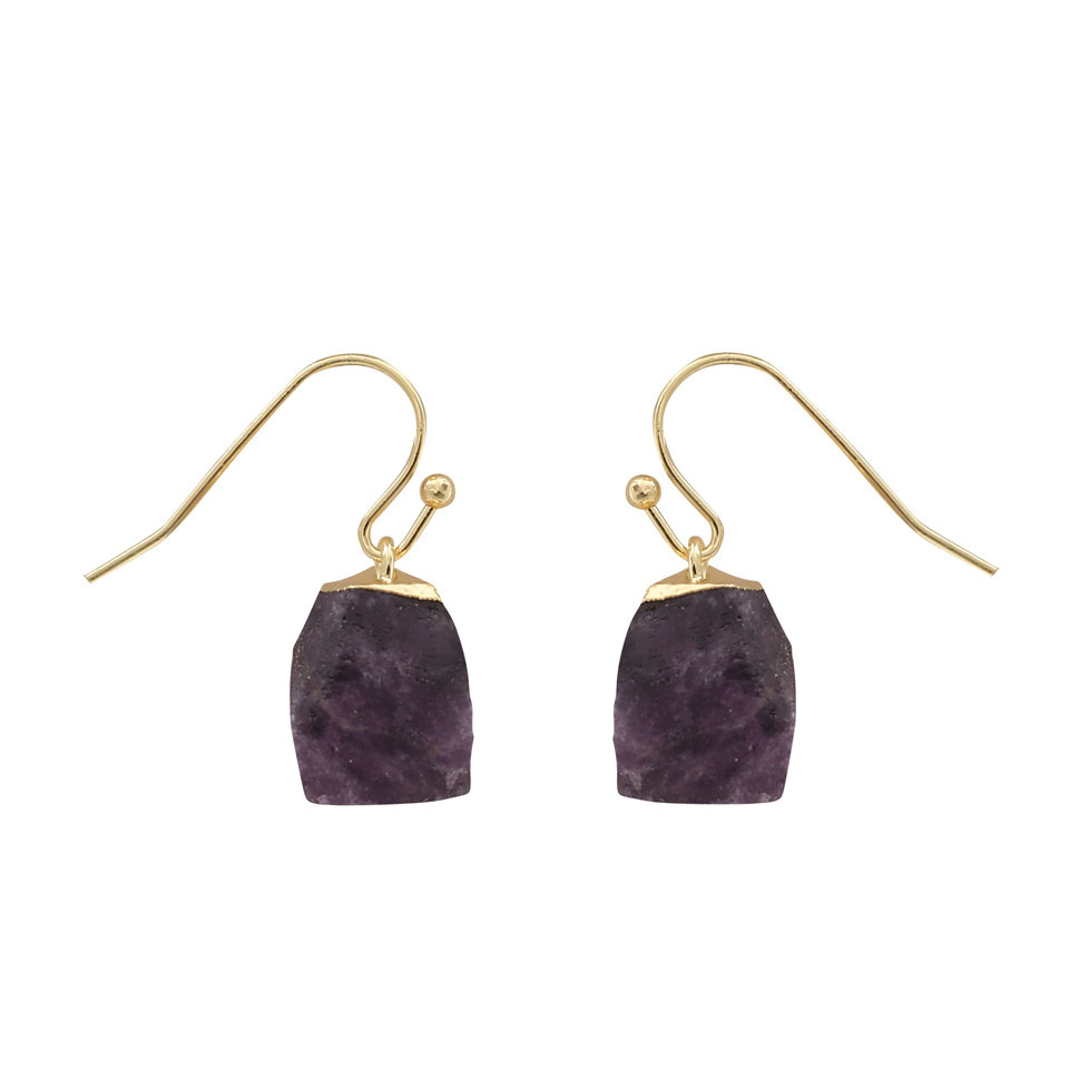 Irregular Cut Original Stones Jewelry Earring Charm Crystal Gold Plated Natural Amethyst Faceted Post Stud Earrings