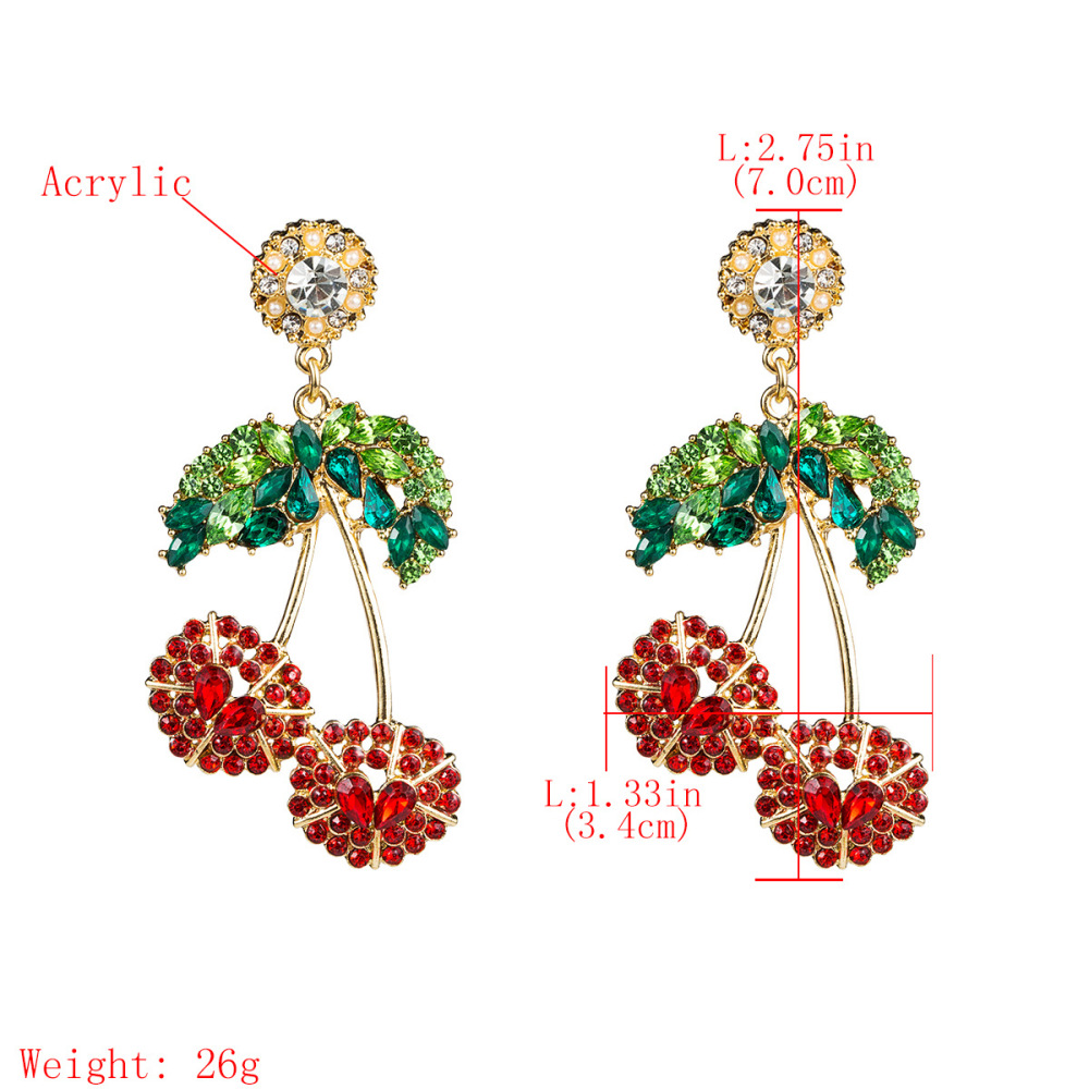 Hot Selling Gold Plated Statement Fruit Earring Jewelry Luxury Colorful Rhinestone Cherry Earrings For Women