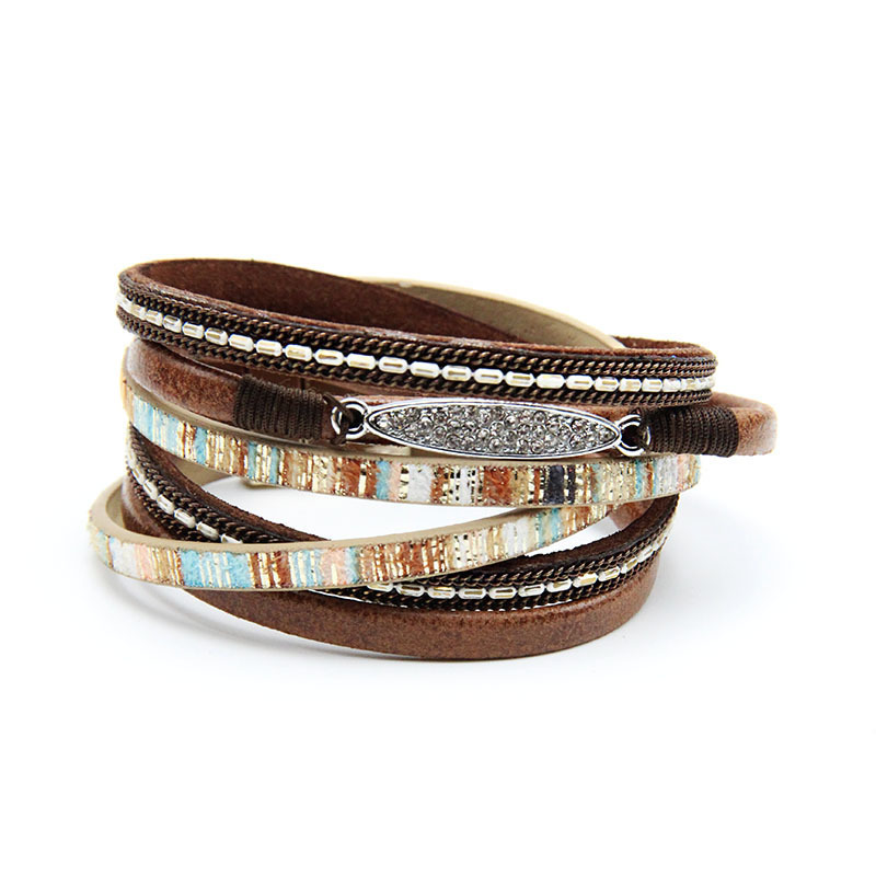 Multilayer Leather Wrap Bracelet for Women Girl Wristbands Boho Wide Braided Straps Bangle Bracelet Magnetic Clasp