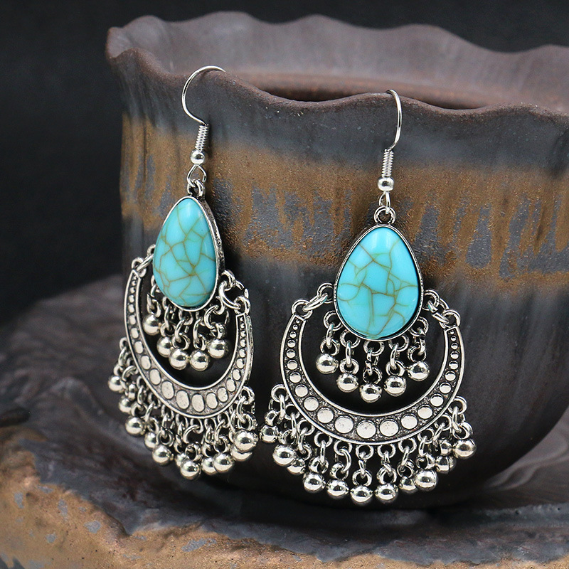Bohemian Silver Drop Dangle Turquoise Earrings for Women Girl Vintage Waterdrop Dangling Jewelry for Birthday Gift