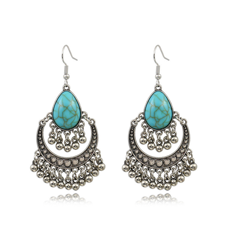 Bohemian Silver Drop Dangle Turquoise Earrings for Women Girl Vintage Waterdrop Dangling Jewelry for Birthday Gift
